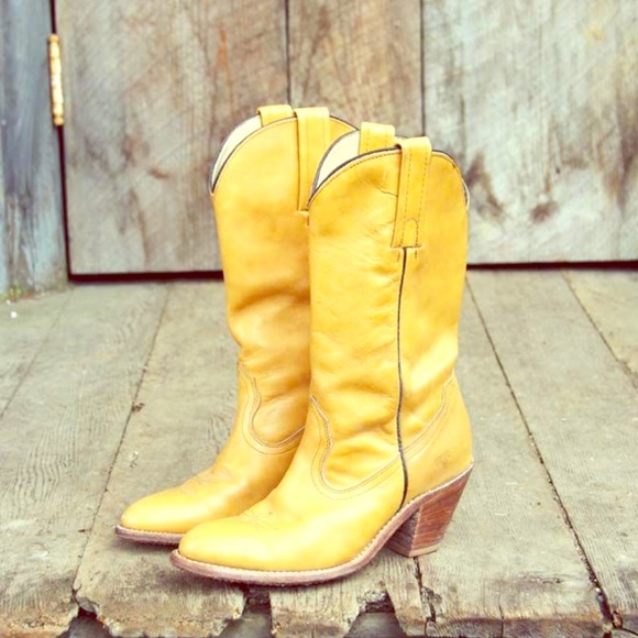 Frye Yellow Mustard Cowboy Boots 